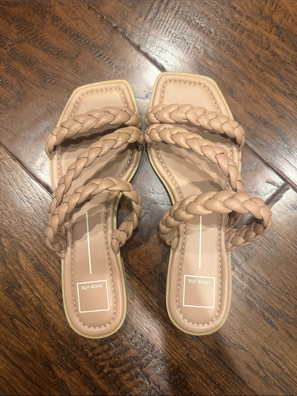 Dolce Vita Braided Triple-Strap Slide Sandals - Nude/Tan